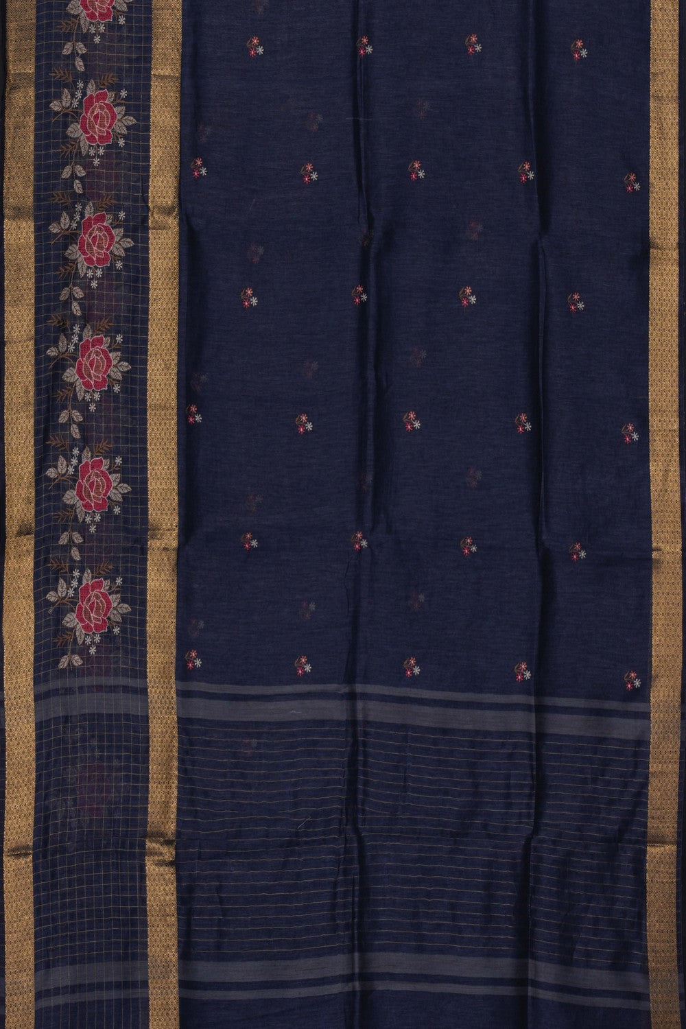 Image of Navy Blue Linen Saree