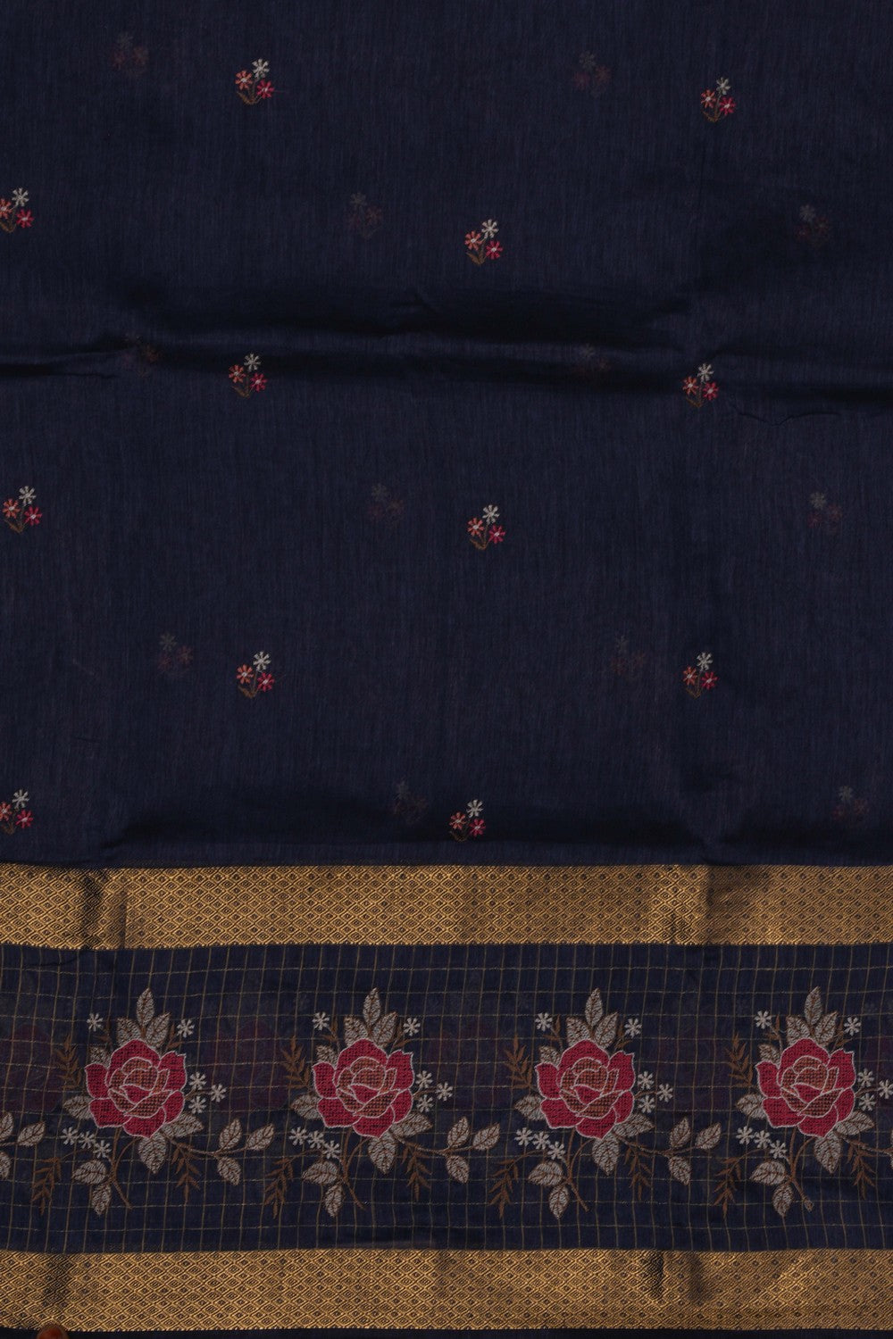 Image of Navy Blue Linen Saree