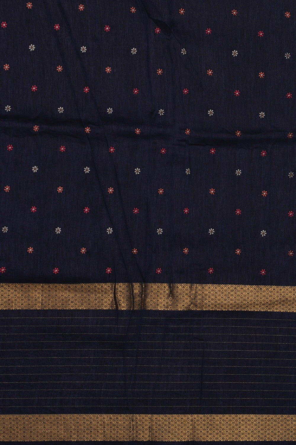 Image of Navy Blue Linen Saree