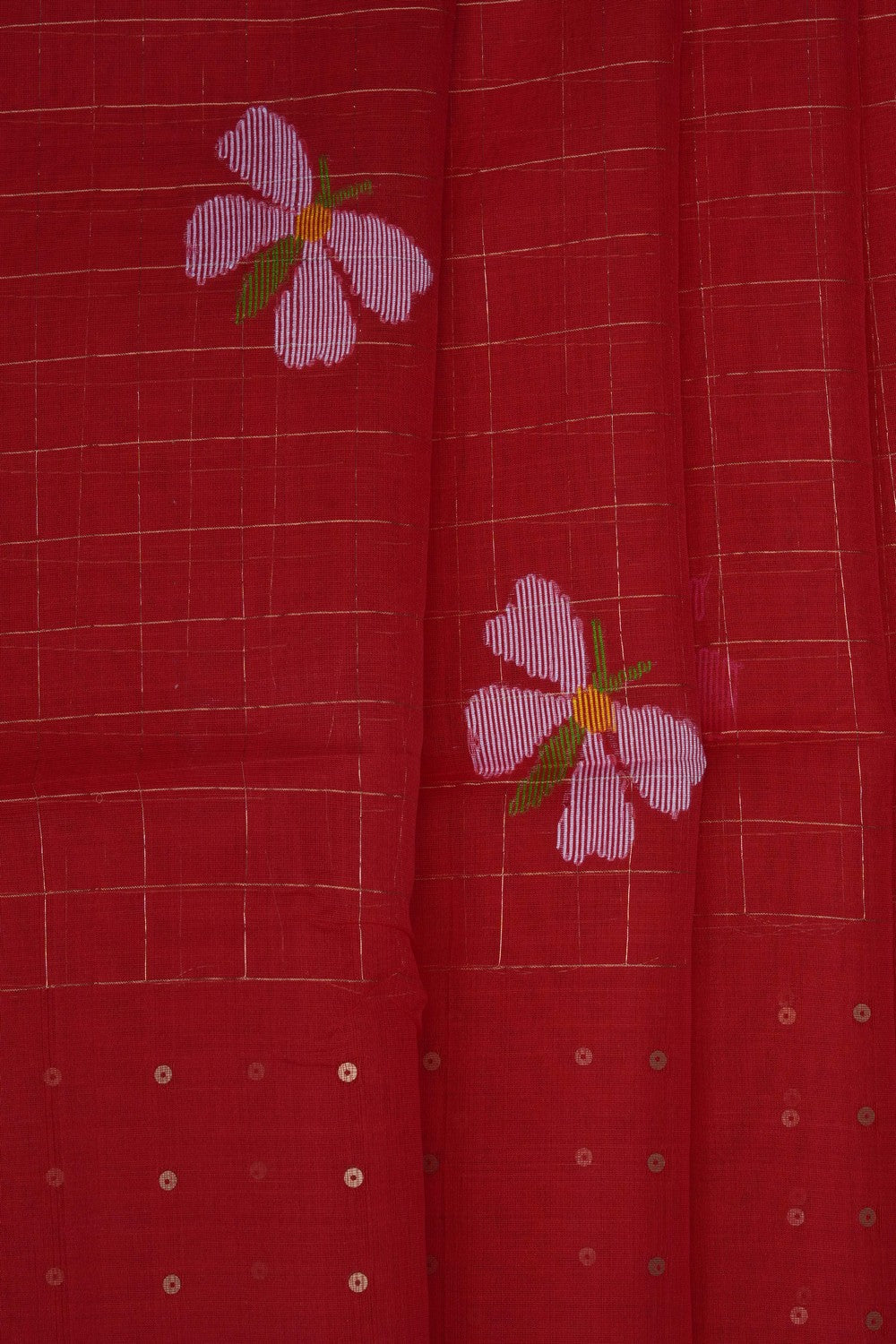 Image of Red Kora Silk Embroidery Saree