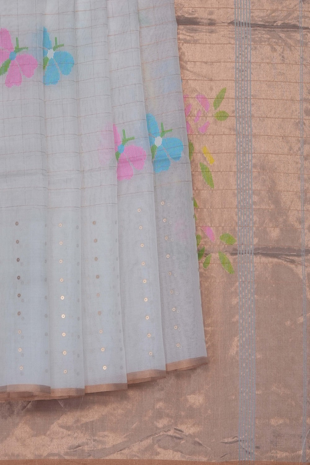 Image of White Kora Silk Embroidery Saree