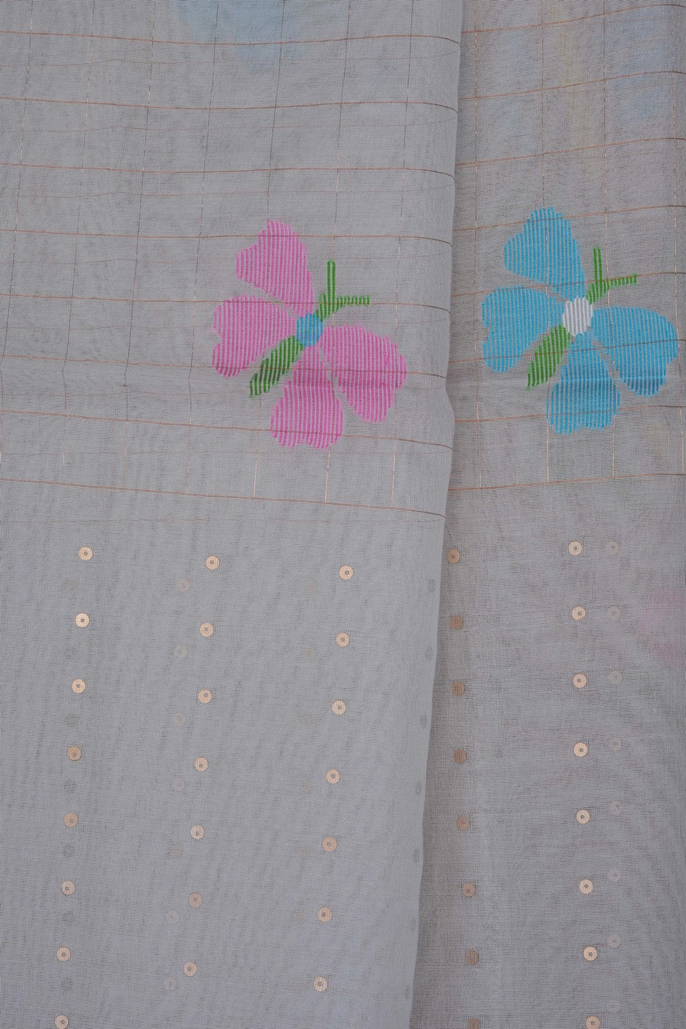 Image of White Kora Silk Embroidery Saree