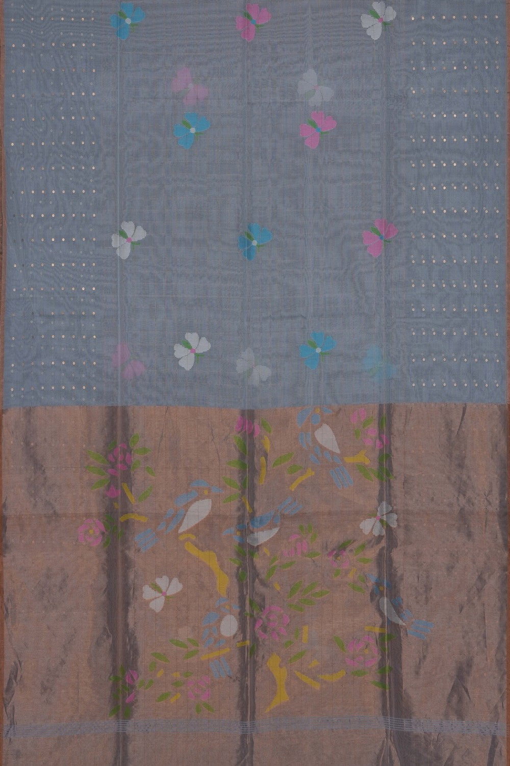 Image of White Kora Silk Embroidery Saree