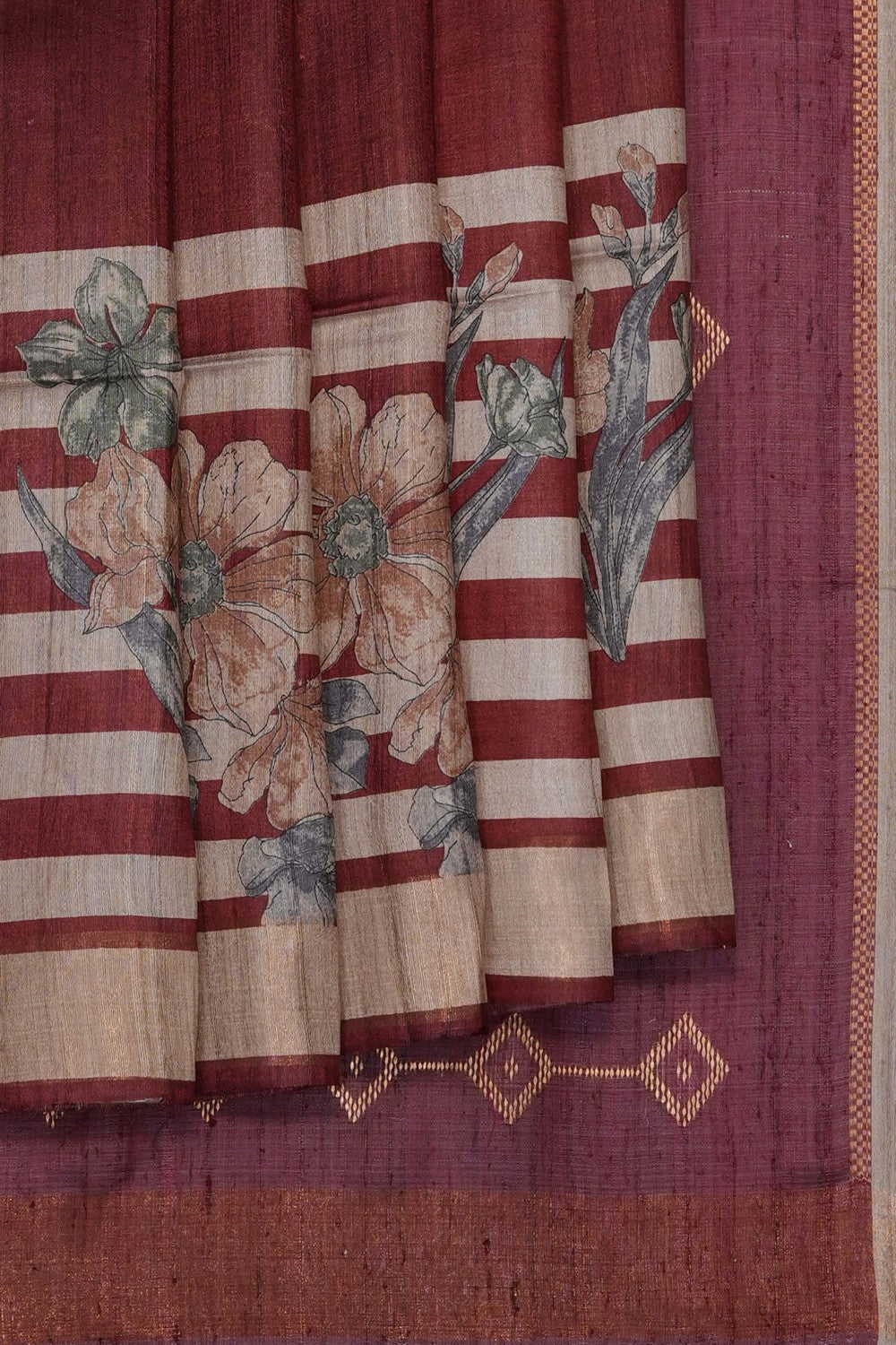 Image of Maroon Desi Tussar Silk Saree