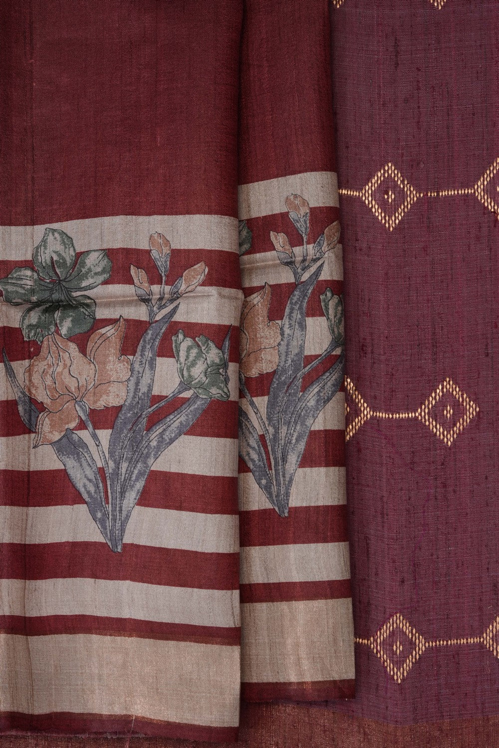 Image of Maroon Desi Tussar Silk Saree