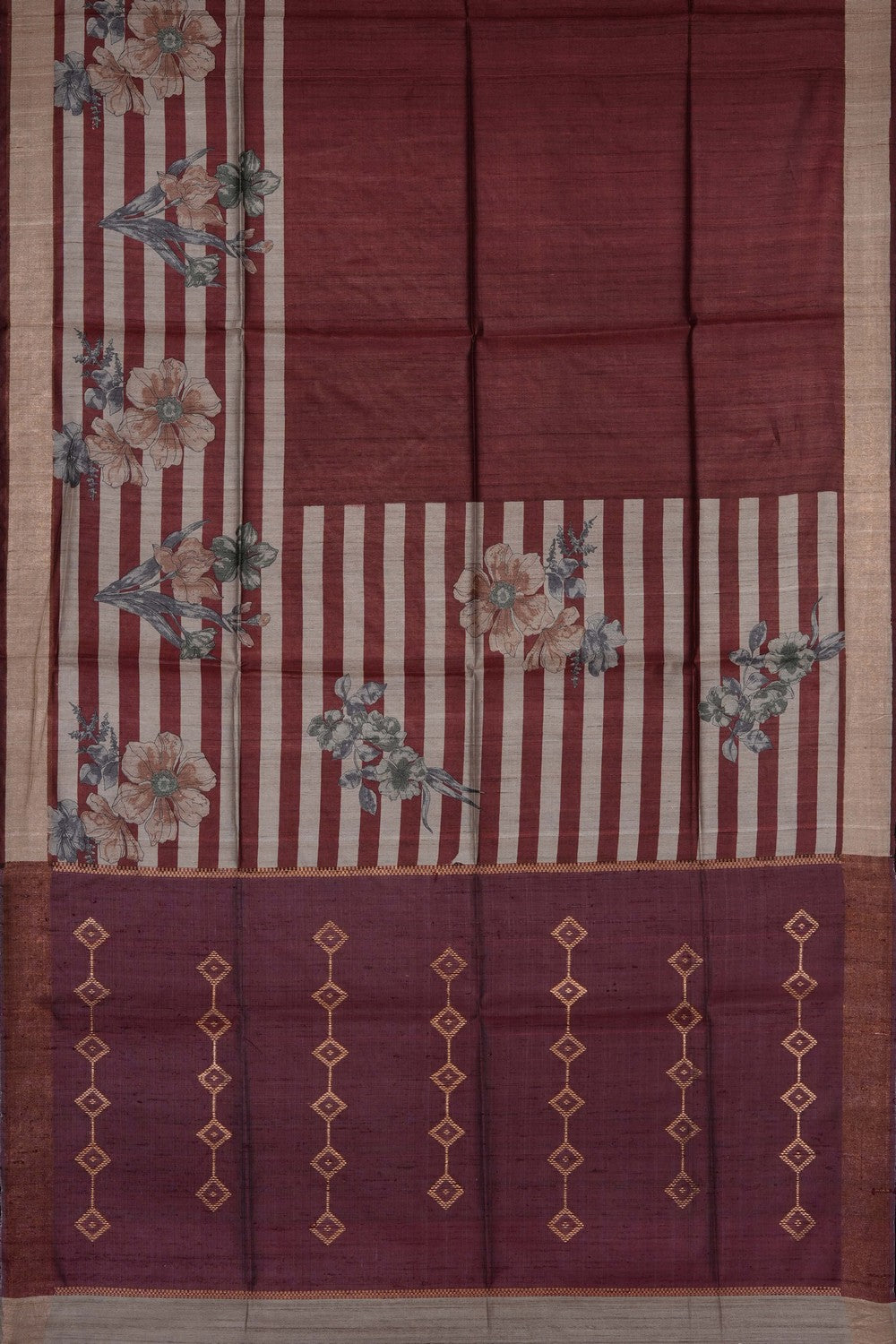 Image of Maroon Desi Tussar Silk Saree
