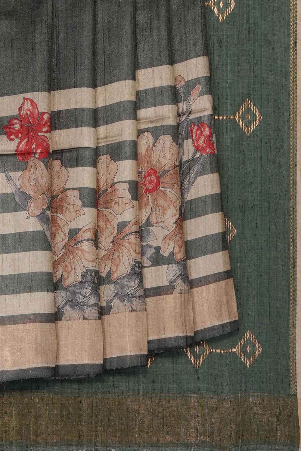 Image of Grey Desi Tussar Silk Saree