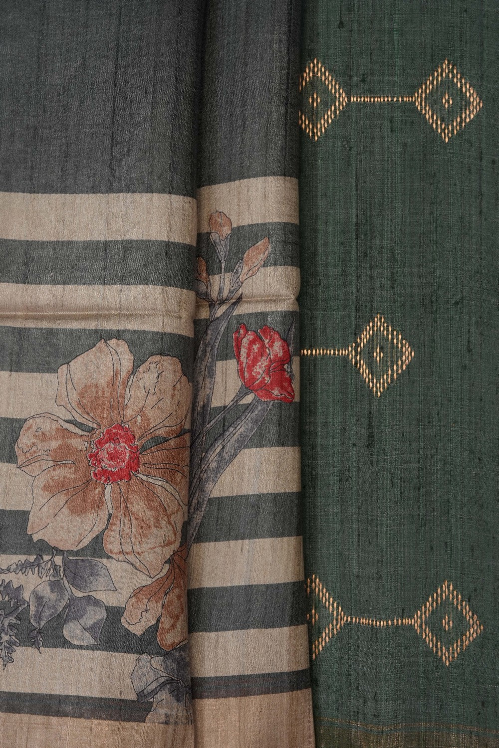 Image of Grey Desi Tussar Silk Saree