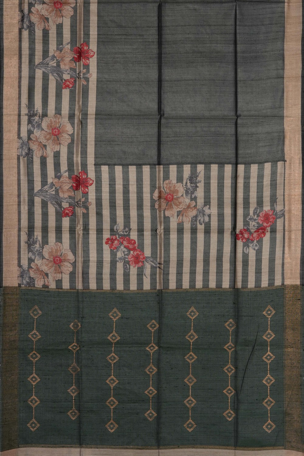 Image of Grey Desi Tussar Silk Saree