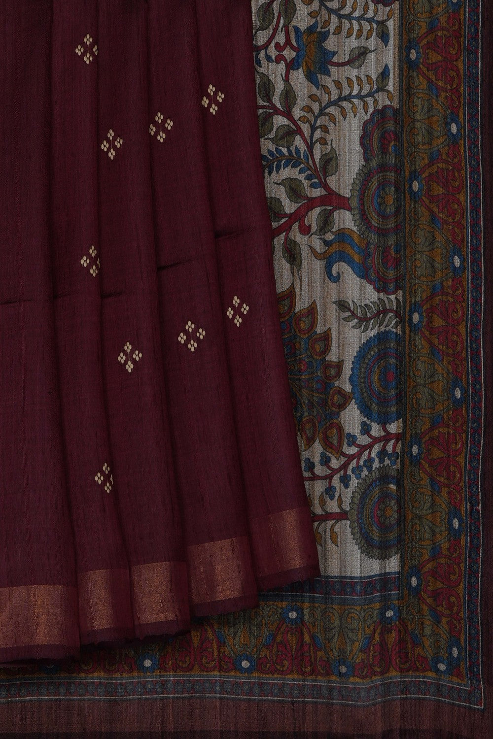 Image of Maroon Desi Tussar Silk Saree