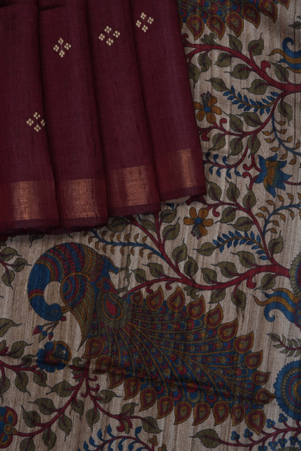 Image of Maroon Desi Tussar Silk Saree