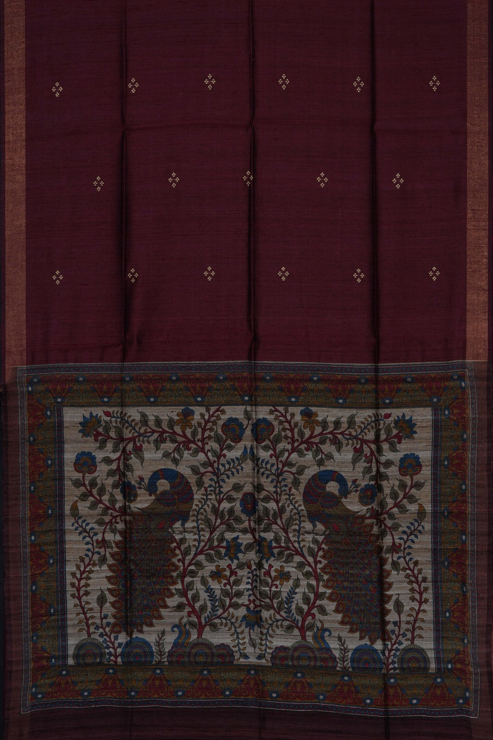 Image of Maroon Desi Tussar Silk Saree