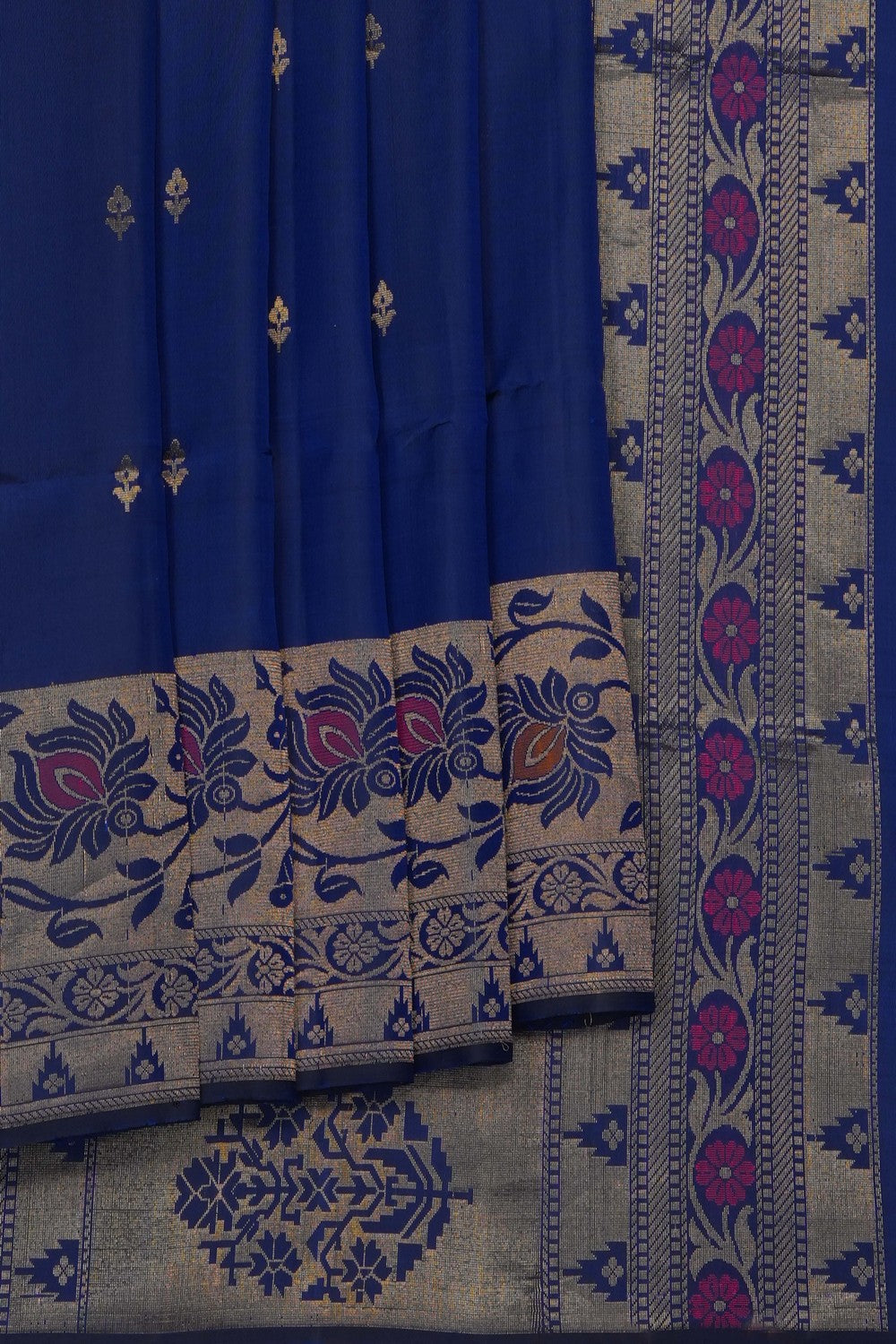 Image of Navy Blue Pure Silk Saree