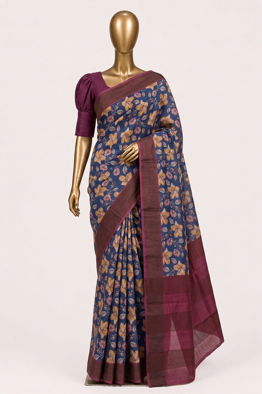 Image of Blue Desi Tussar Silk Saree