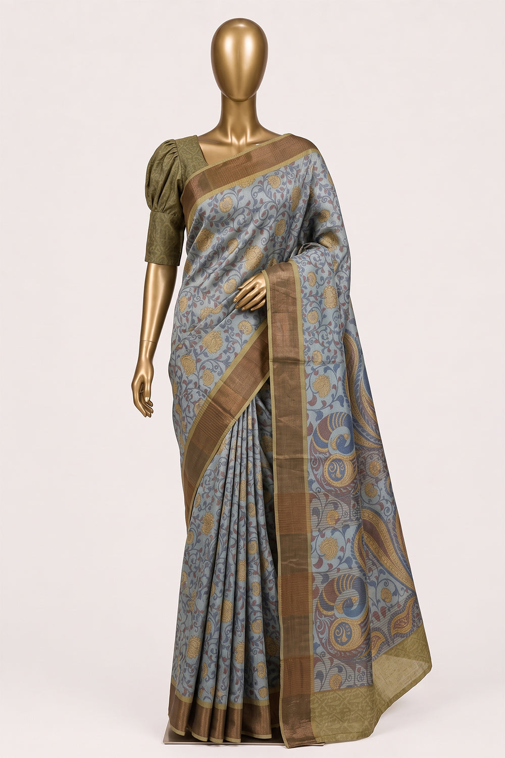 Image of Smoky-Grey Desi Tussar Silk Saree