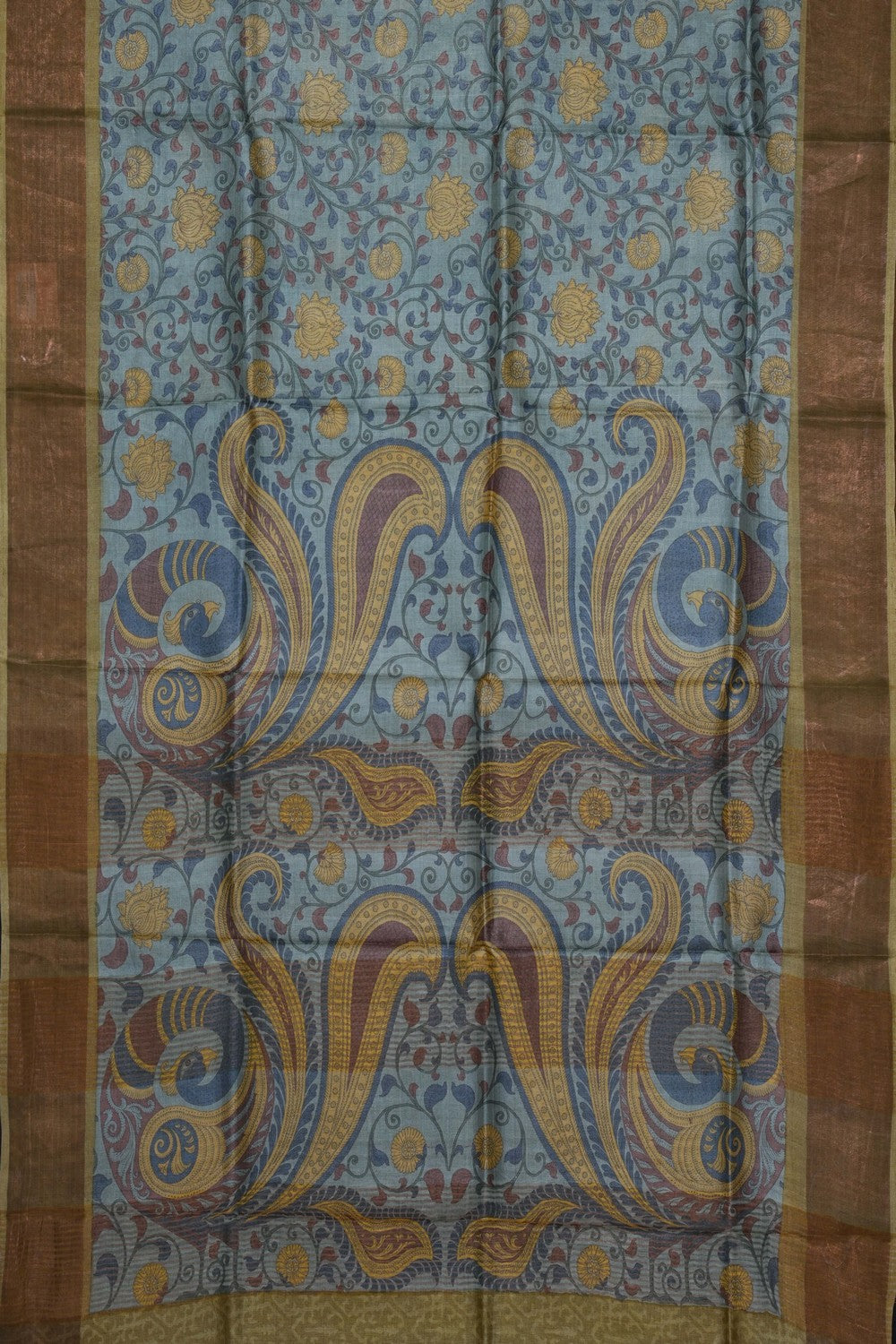 Image of Smoky-Grey Desi Tussar Silk Saree