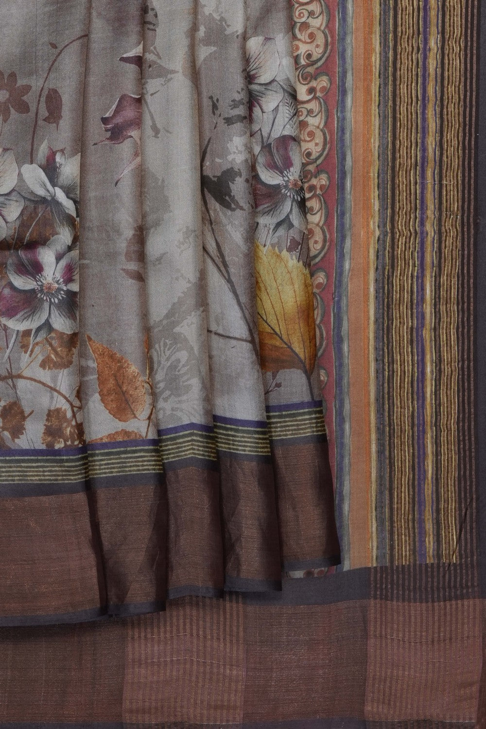 Image of Grey Desi Tussar Silk Saree