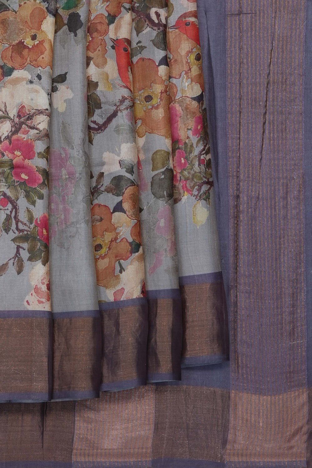 Image of Grey Desi Tussar Silk Saree