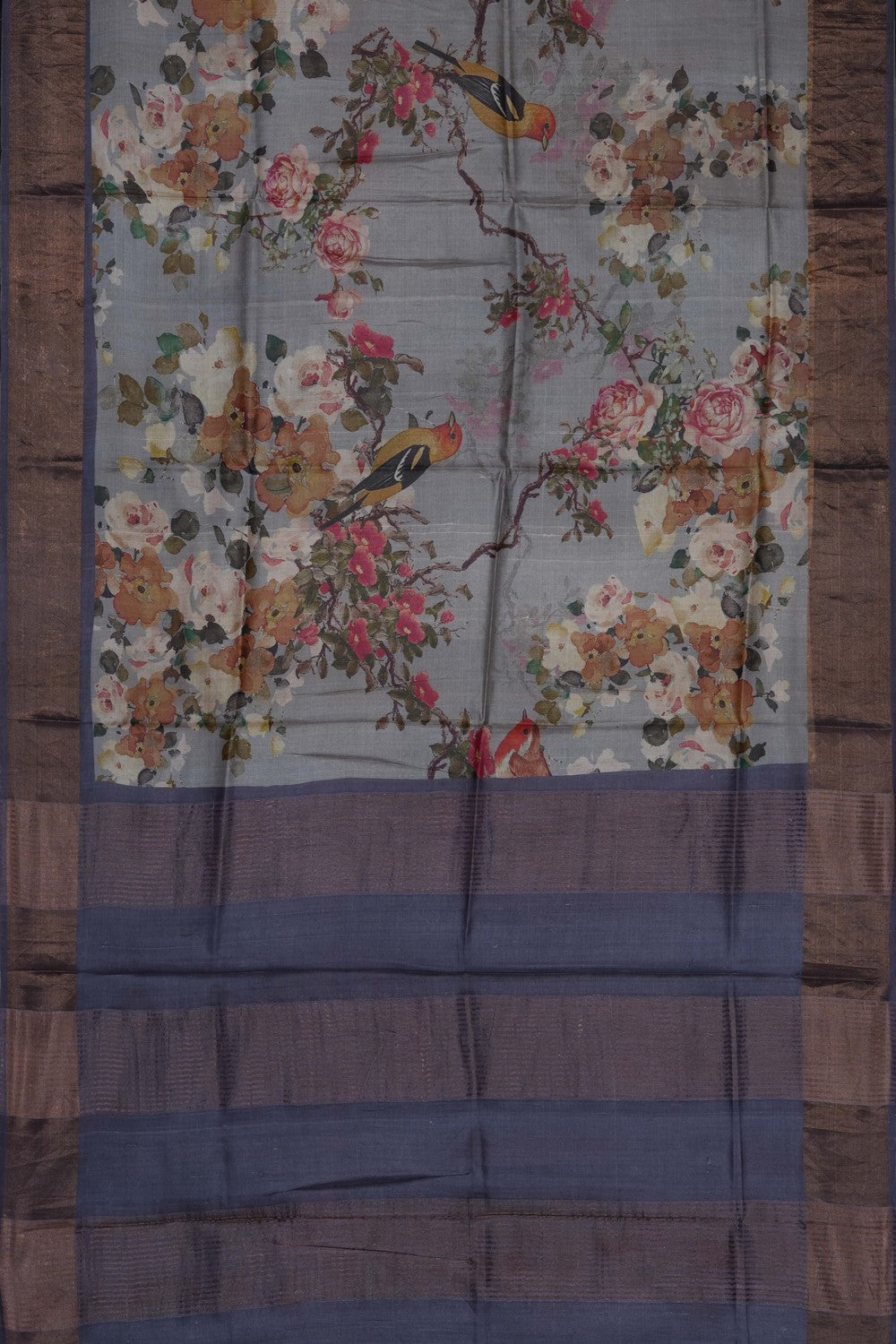 Image of Grey Desi Tussar Silk Saree