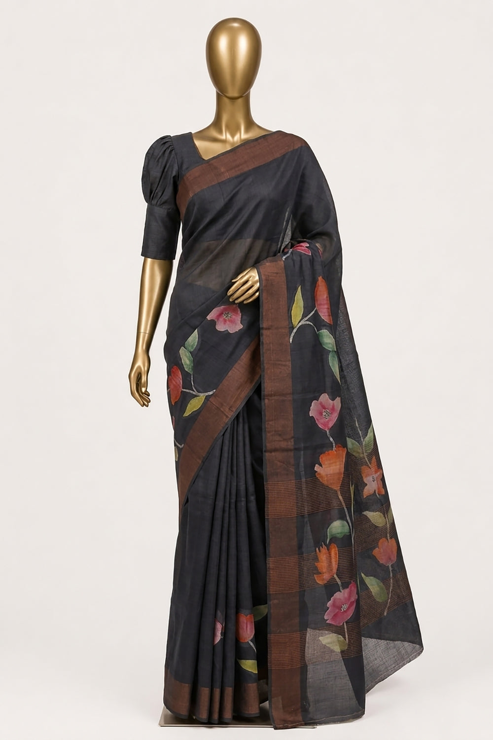 Image of Black Desi Tussar Silk Saree
