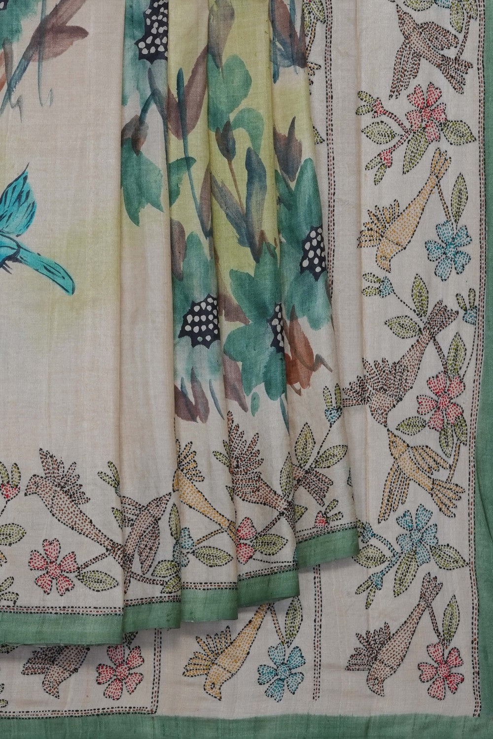Image of Cream Desi Tussar Silk Saree