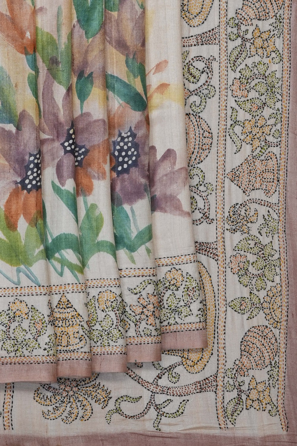 Image of Cream Desi Tussar Silk Saree