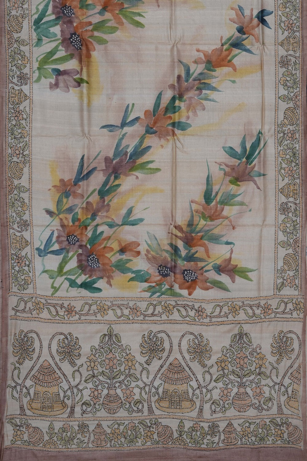Image of Cream Desi Tussar Silk Saree