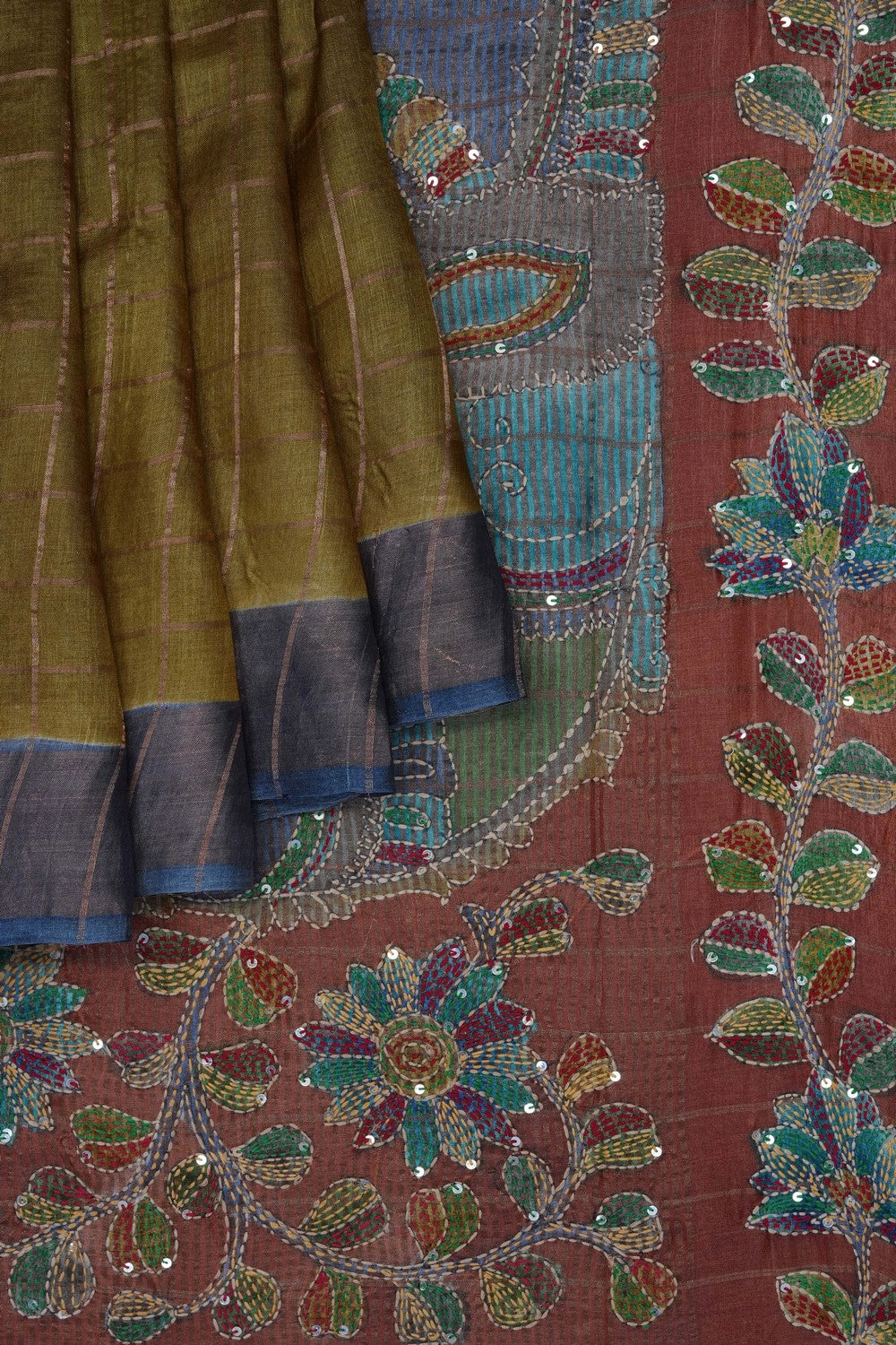 Image of Green Desi Tussar Silk Saree