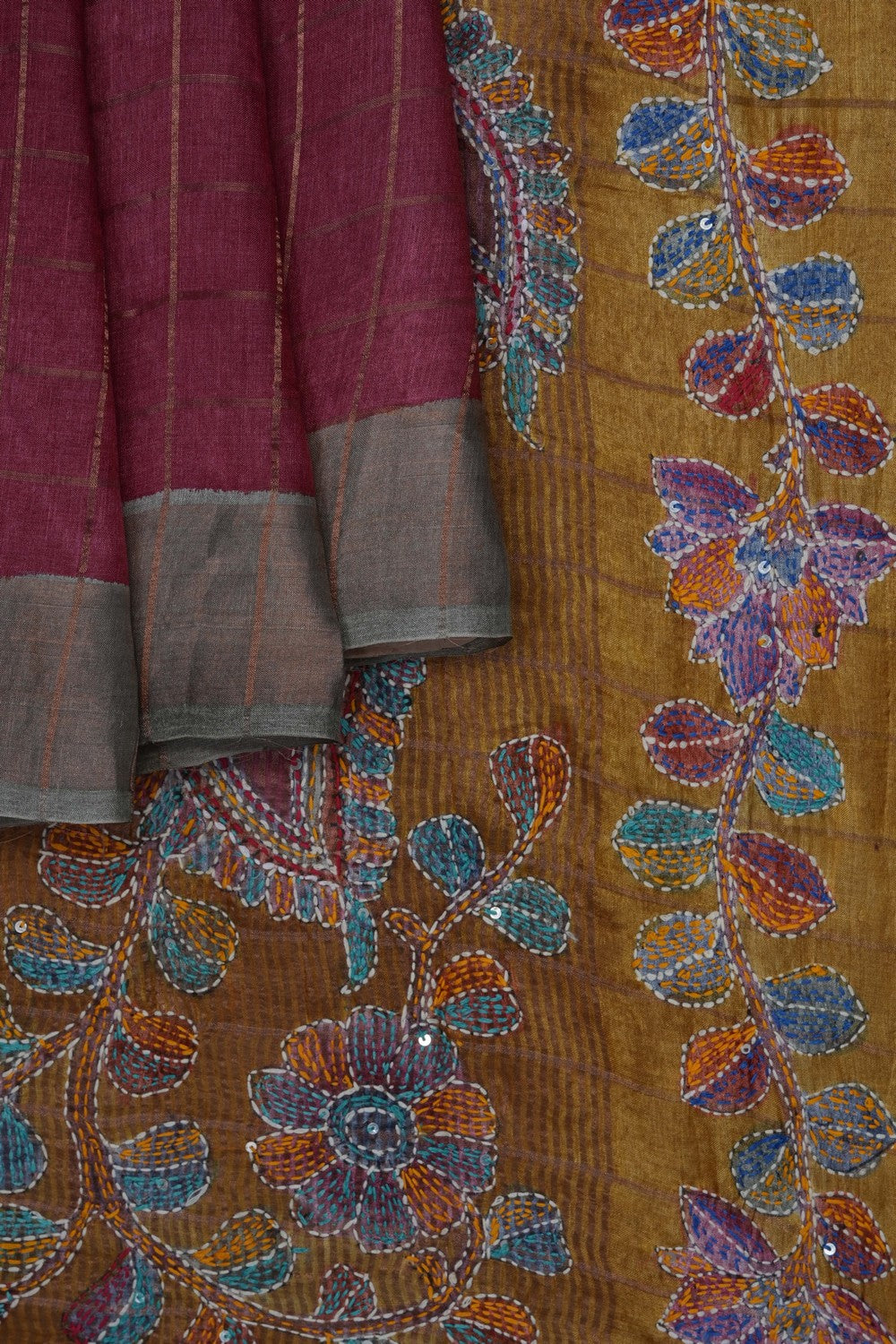 Image of Red Desi Tussar Silk Saree