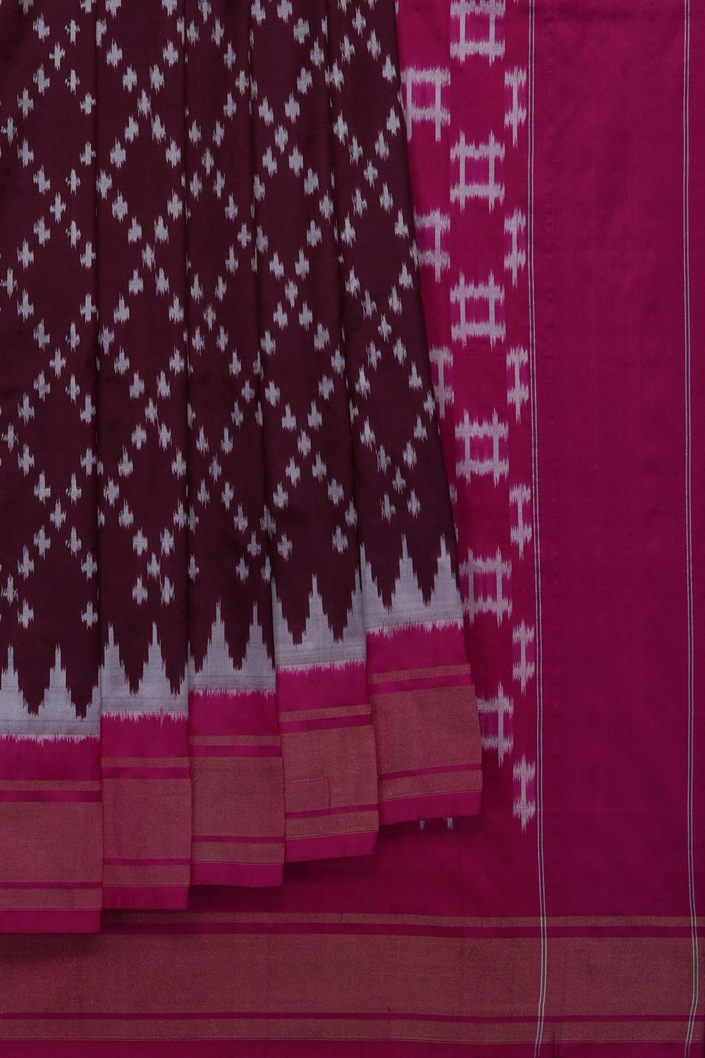 Image of Brown Pochampally Ikat Silk Saree