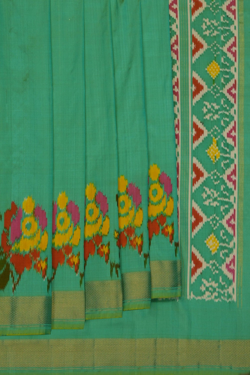 Image of Sea Green Pochampally Ikat Silk Saree
