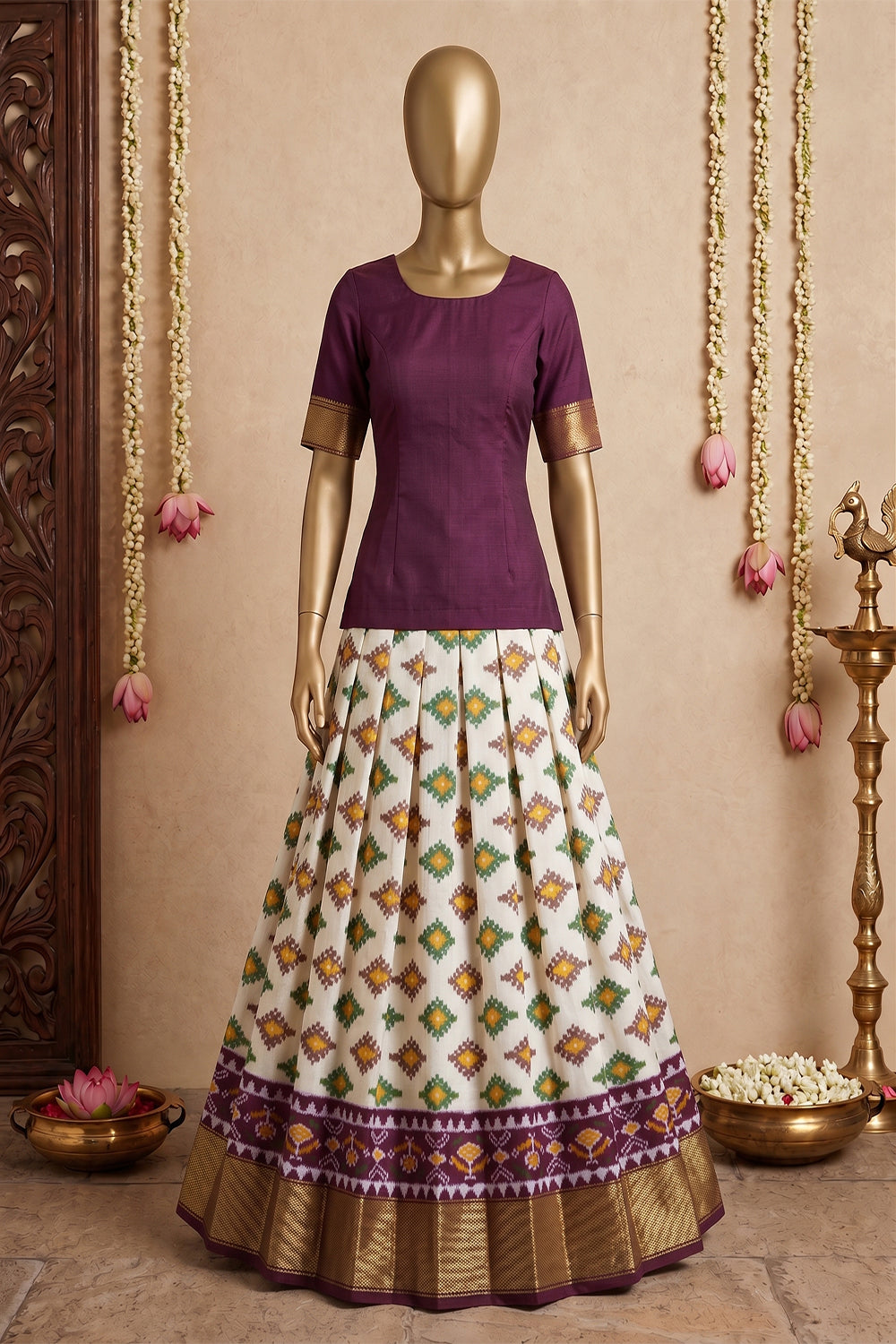 Image of Pochampally Ikat Pavada Unstitched Set