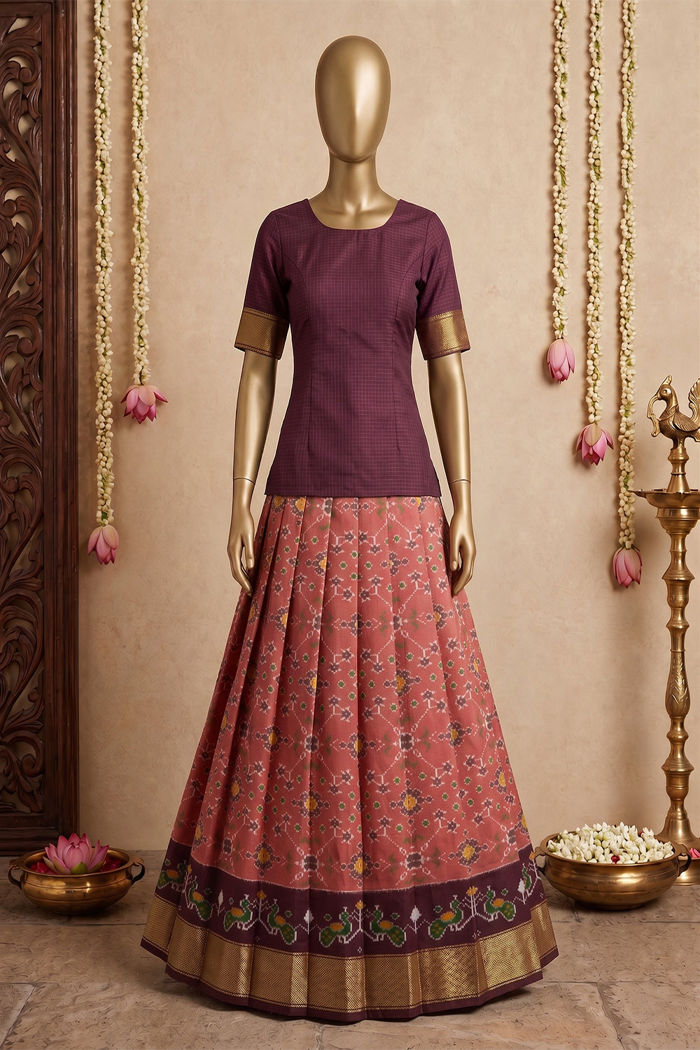 Image of Pochampally Ikat Pavada Unstitched Set