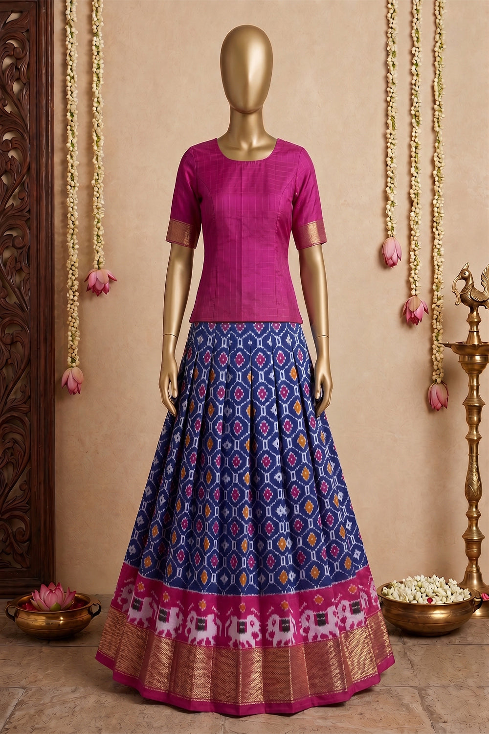 Image of Pochampally Ikat Pavada Unstitched Set