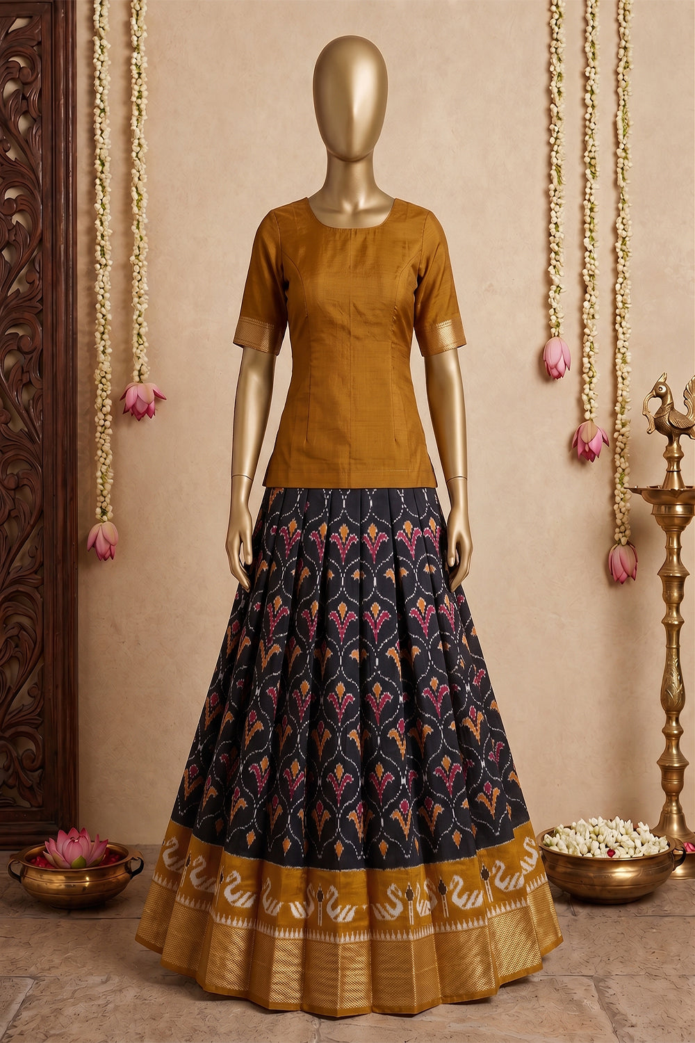 Image of Pochampally Ikat Pavada Unstitched Set