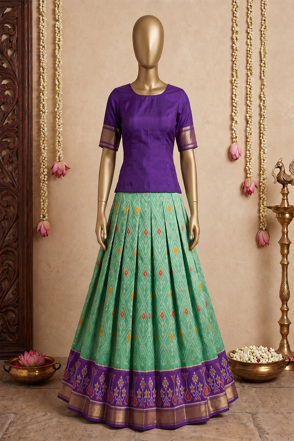 Image of Pochampally Ikat Pavada Unstitched Set