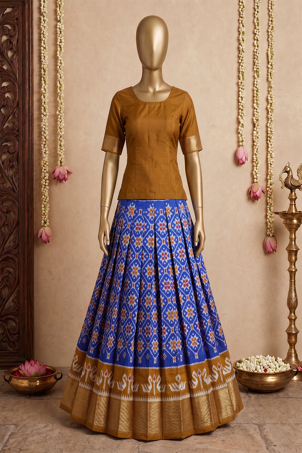 Image of Pochampally Ikat Pavada Unstitched Set