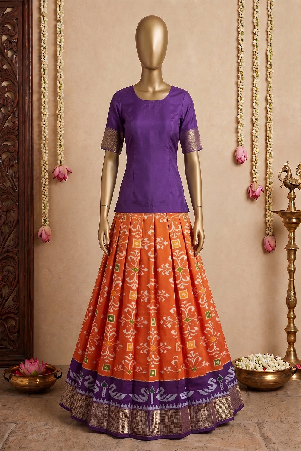 Image of Pochampally Ikat Pavada Unstitched Set