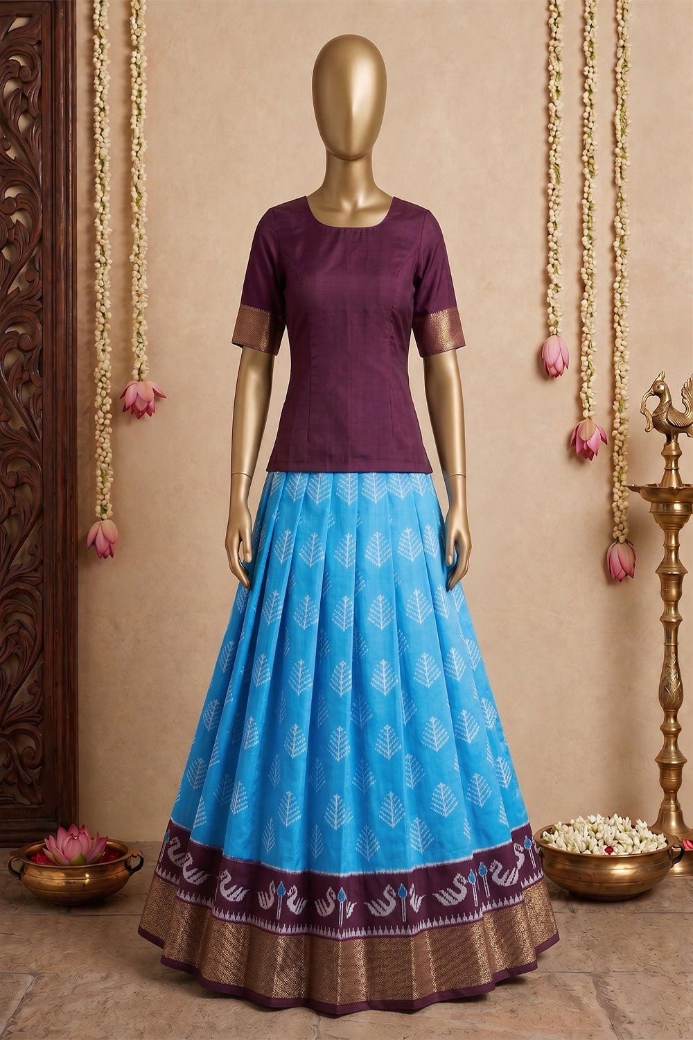 Image of Pochampally Ikat Pavada Unstitched Set