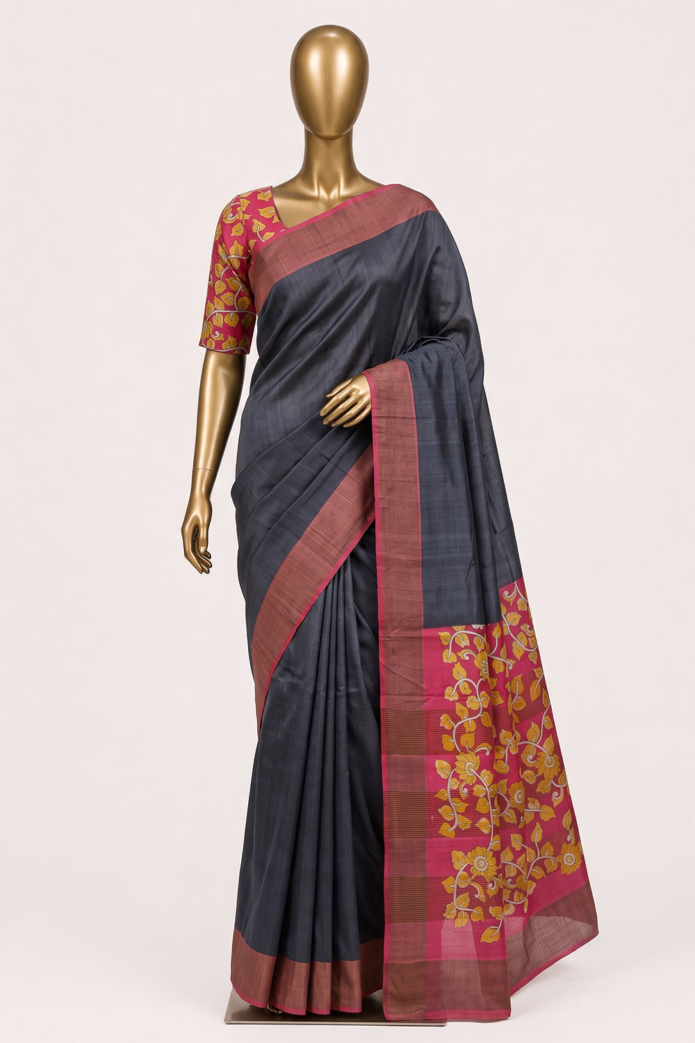 Image of Slate-Grey Desi Tussar Silk Saree