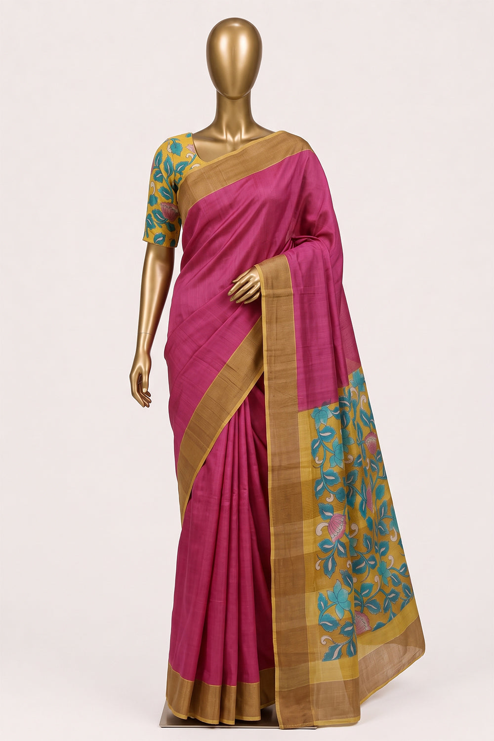 Image of Pink Desi Tussar Silk Saree