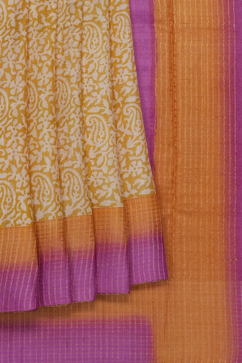 Image of Yellow Desi Tussar Silk Saree