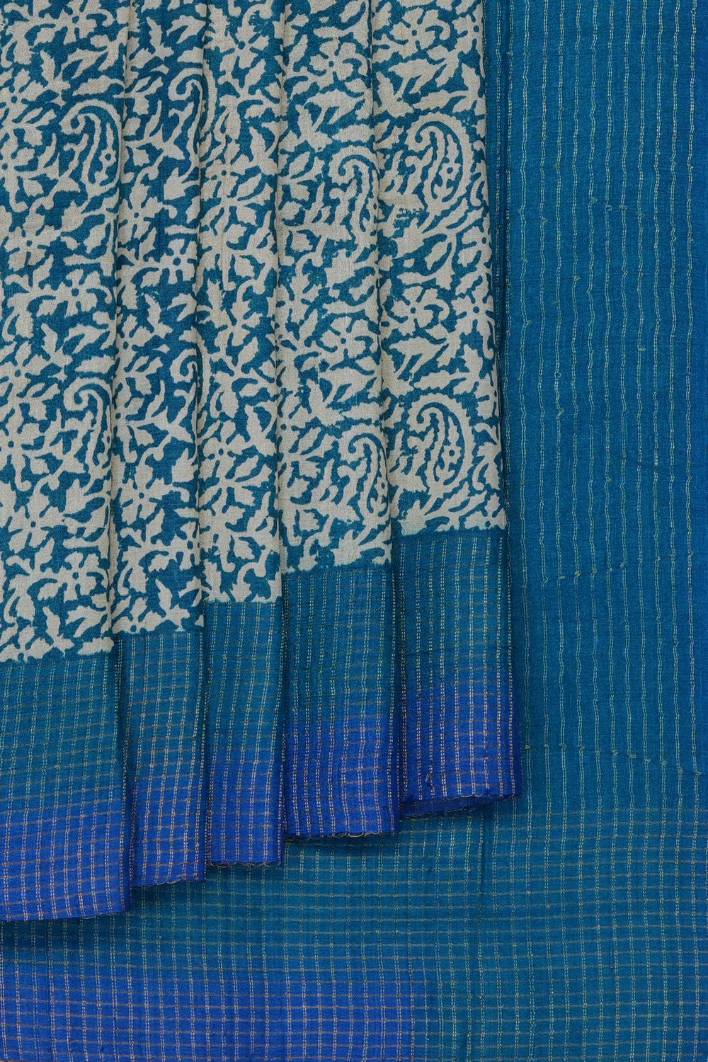 Image of Blue Desi Tussar Silk Saree