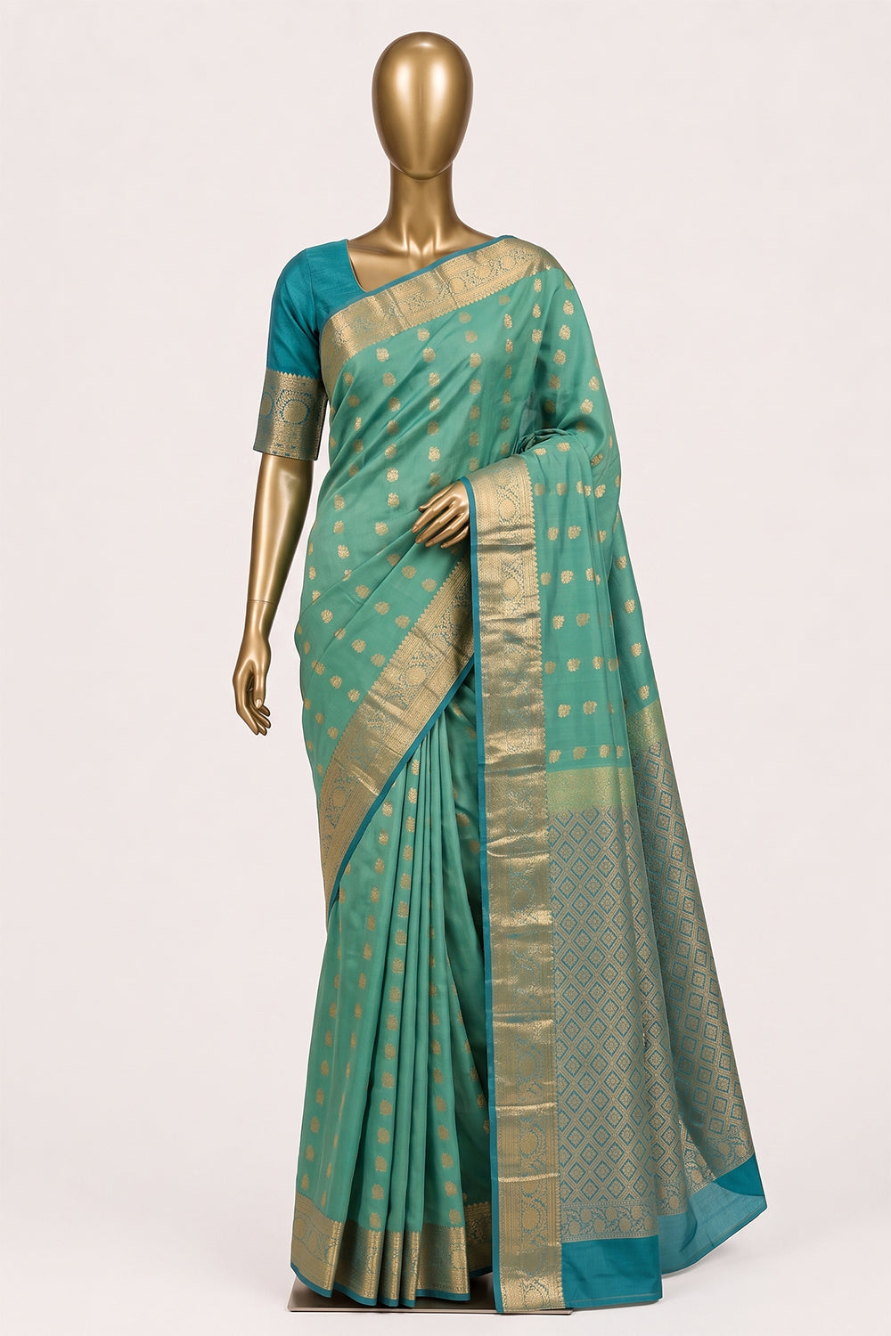 Image of Aqua-Green South Silk Saree