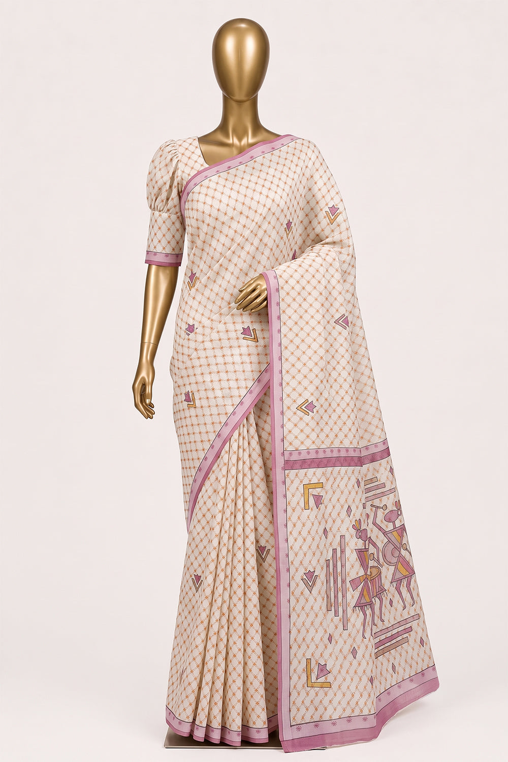 Image of Off-White Tussar Silk Saree