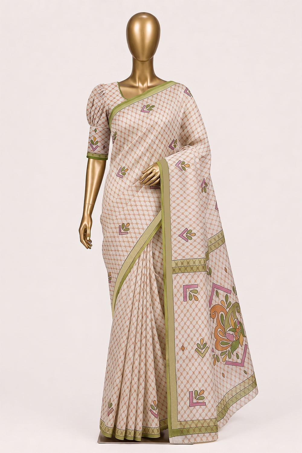 Image of Off-White Tussar Silk Saree