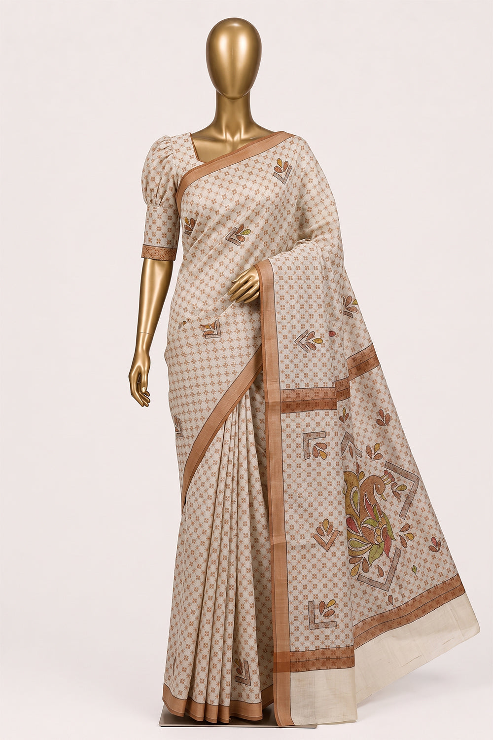 Image of Off-White Tussar Silk Saree