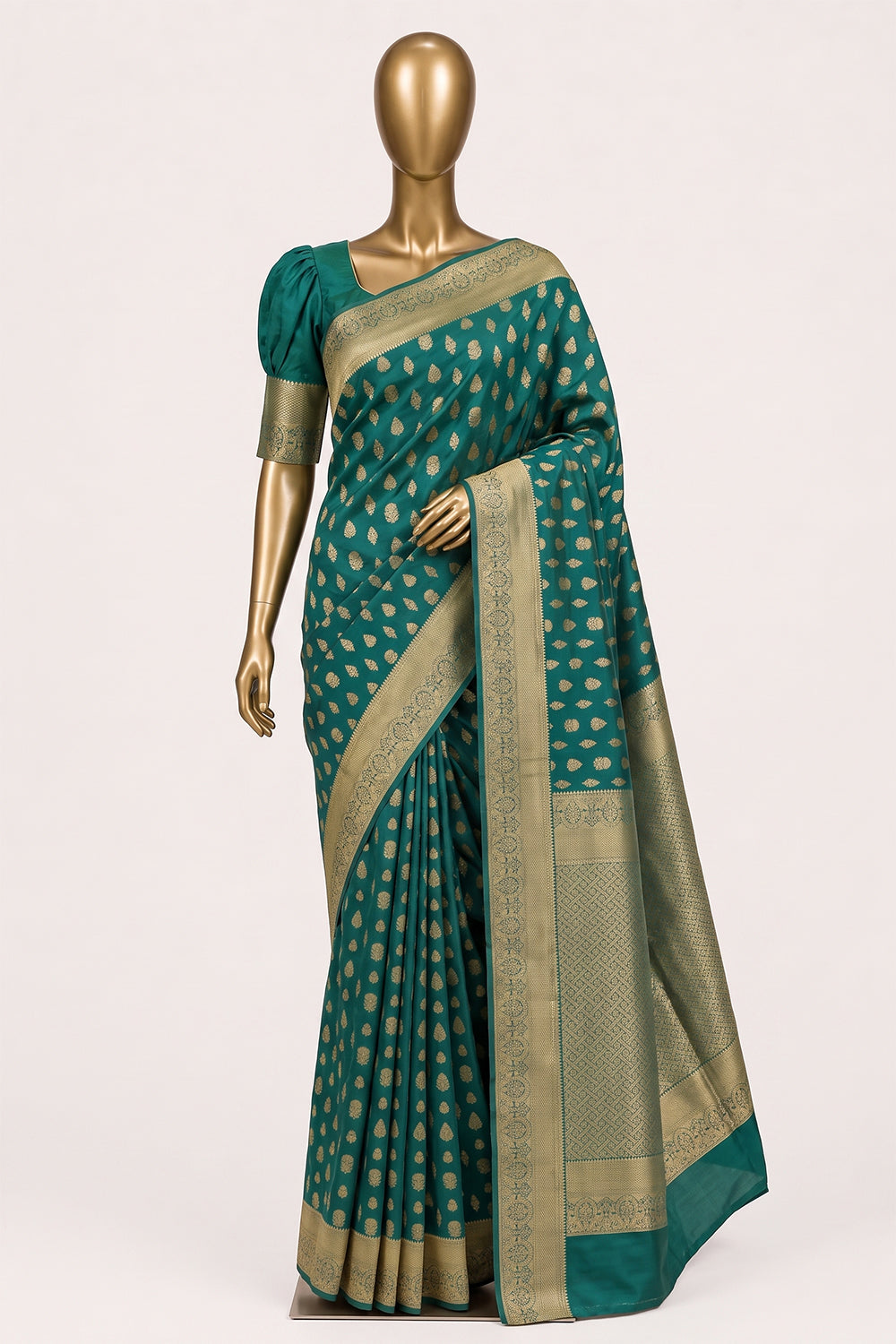 Image of Teal-Green South Silk Saree