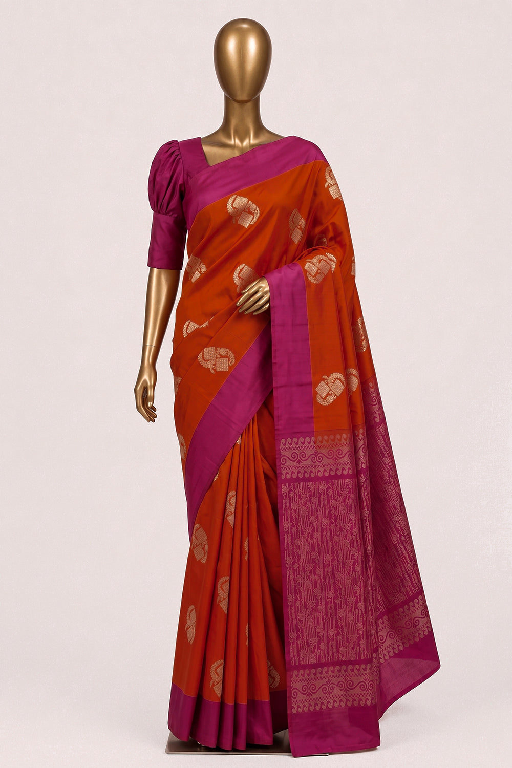 Image of Orange South Silk Saree