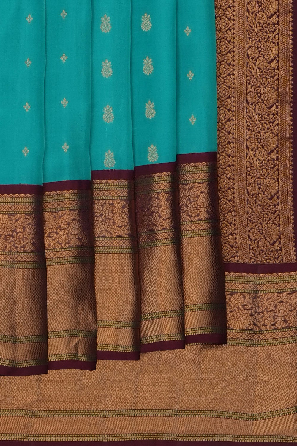 Image of Turquoise-Green South Silk Saree